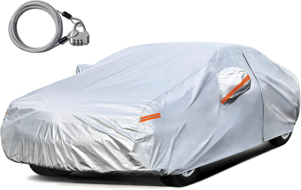 Car Cover for Automobiles All Weather Waterproof with Lock and Zipper Door, Outdoor Cover Sun Uv Rain Protection, Fit Sedan (186 to 193 Inch) H3
