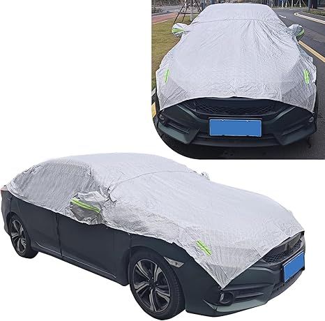 Car Cover for Sedans, 16.73ft Long Cotton Fabric Oxford cloth Outdoor Car Cover Waterproof Sun Protection All Weather, Half-cover Car Covers with Reflective Strips