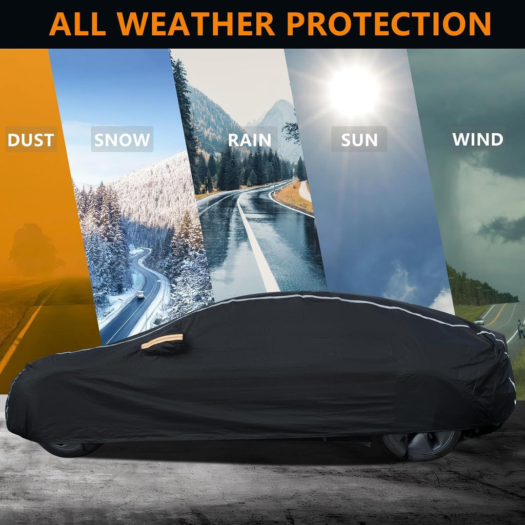 Car Cover Waterproof All Weather, 6 Layers Car Covers for Automobiles, Full Exterior Cover with Zipper, Outdoor Car Cover Sun UV Rain Snow Wind Protection, Fit for 196"(196*74*59 inch)Sedan