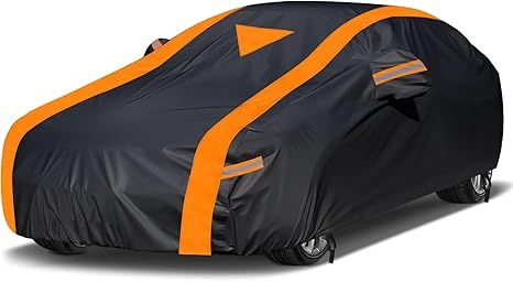 Car Cover Waterproof All Weather,Car Covers for Automobiles with 6 Reflective Strips, Outdoor Full Exterior Covers Snowproof UV Protection Windproof(Fit Sedan Length 202-208 inch)