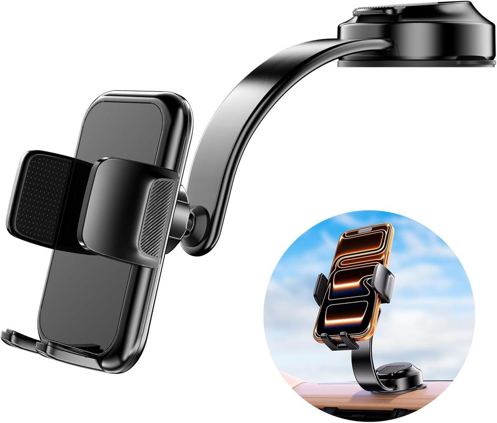 Car Dashboard Phone Holder for Windshield -  Touch Screen Phone Mount with 360° Adjustable Aluminum Arm & Nano Adhesive Base for iPhone 17 Pro Max and All 4-7inch Smartphone