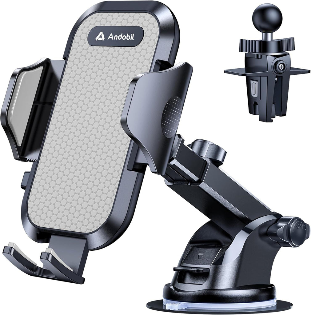 Car Phone Holder Mount (Strong Suction&Bumpy Road Stable) Phone Holders for Your Car, Cell Phone Car Mount for Windshield Dash Vent Truck Cradle Stand for iPhone 17 16 15 14 Pro Max Grey