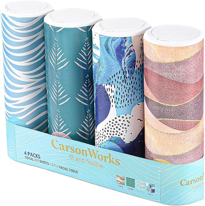 Car Tissues Cylinder 4 Packs Round Tissue Box Holder Fit for Car, Home Small Tissue Dispenser with Facial Tissues