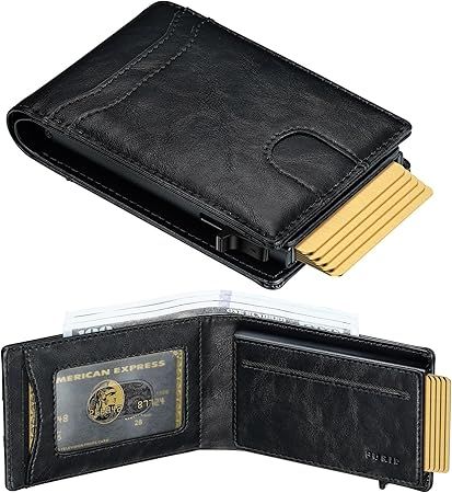 Card Wallet For Men Slim: Smart Rfid Minimalist Front Pocket Pop Up Wallet with ID Window - Gifts for Husband Father at Birthday Anniversary