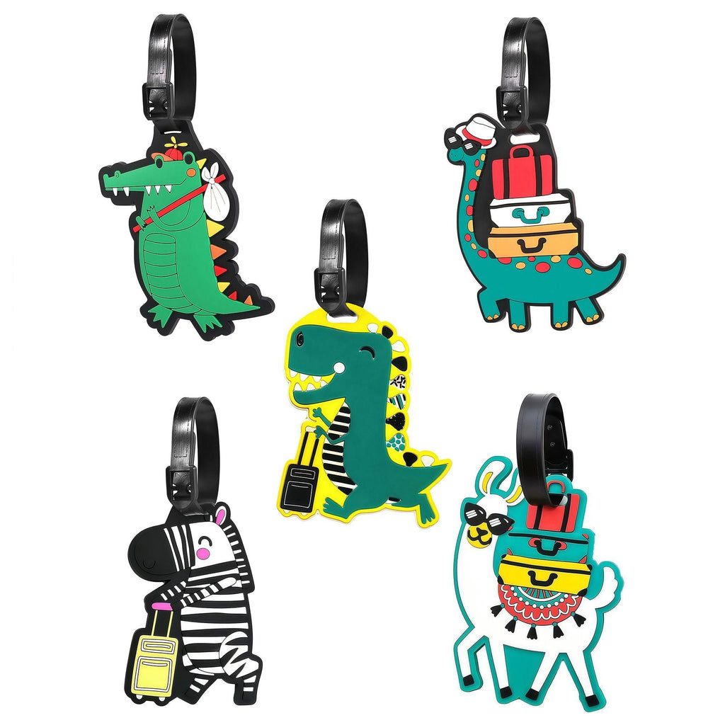 Cartoon Dinosaur/Animal Luggage Tag 5-piece Set   Soft anti loss identification tag, cute and fun travel without collision