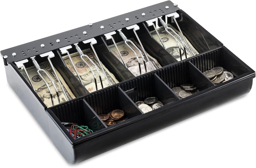 Cash Drawer Tray Cash Register Insert - 4 Bill / 5 Coin Replacement Cash Tray 13" Fully-Removable Drawers - Stainless Steel Currency Compartment Money Storage