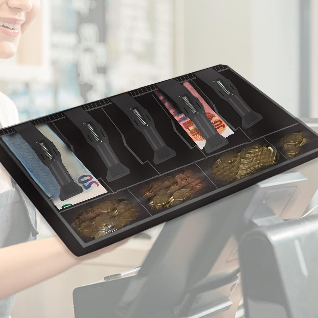 Cash Register Drawer for Money Storage, Cash Tray with 5 Bill/4 Coin Compartments for Supermarkets, Shops, Hotels