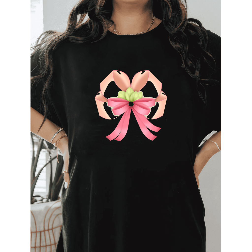 Casual Women's Cotton T-Shirt with Bow Detail - Trendy and Comfortable for Every Season