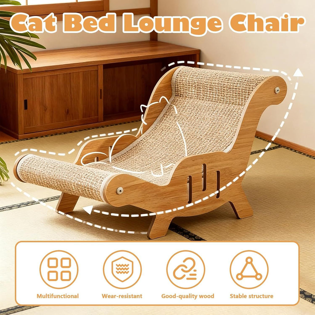 Cat Recliner Scraper Board, Cat Scratching Chair, Wooden Sisal Adjustable Cozy Non-Shedding Material for Cats