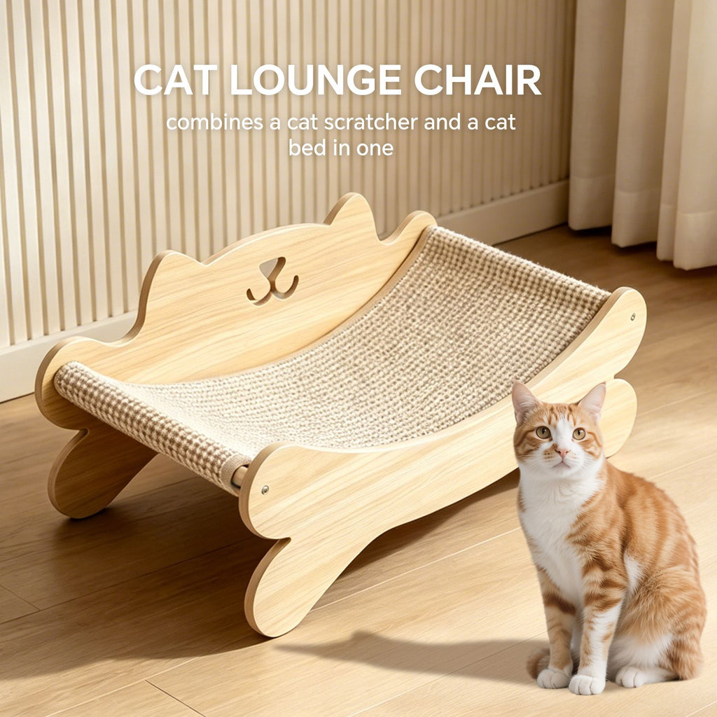 Cat Scratcher Bed for Indoor Cats - Summer Cool Hammock, Large Scratching Lounge with , Wooden Modern Cat Scratching Post & Pad Furniture