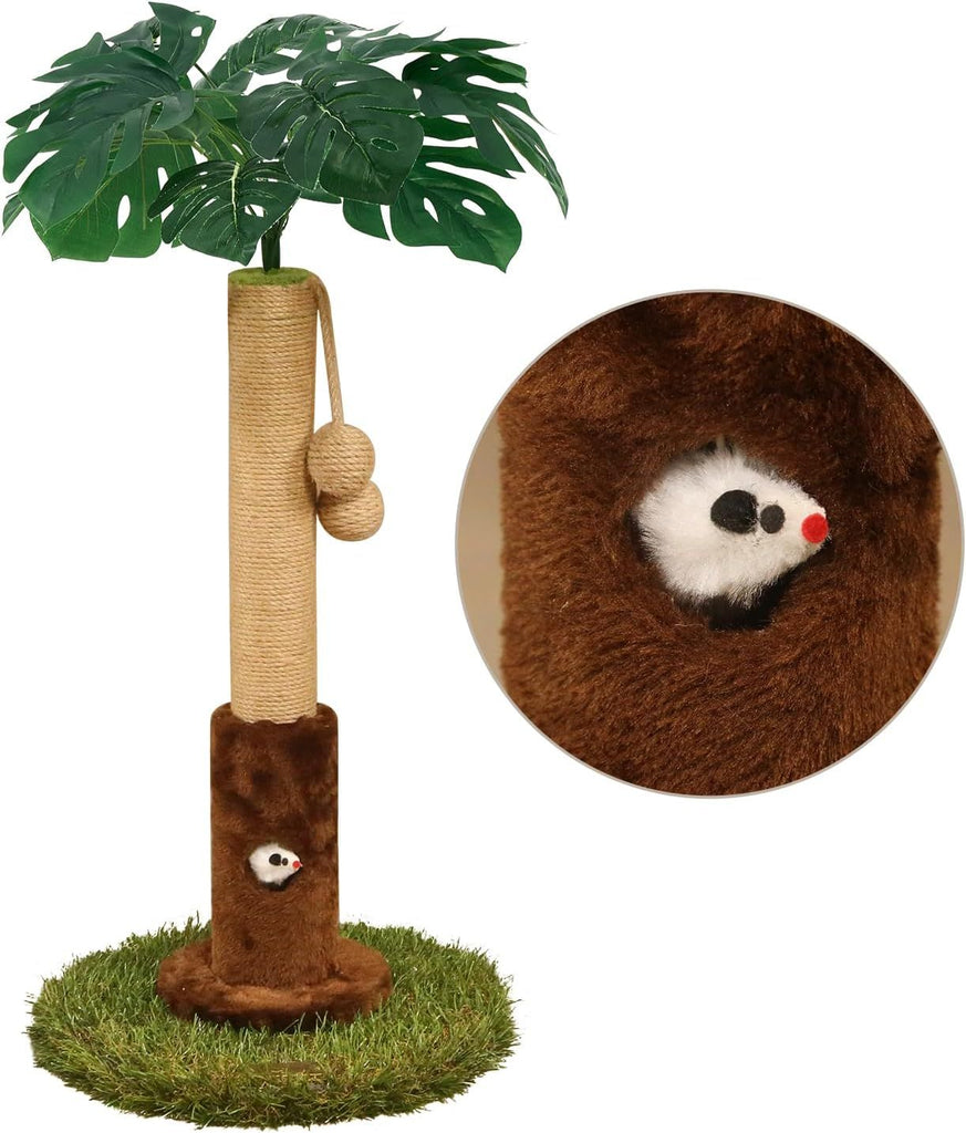 Cat Scratching Post for Indoor Cats and Kitten - 24.8" Tall Cat Scratching Post with Sisal Rope,Palm Tree Cat Scratch Post with Hanging Ball, Small Brown