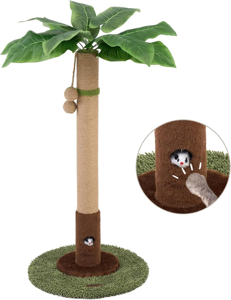 Cat Scratching Post for Indoor Cats and Kitten - 35.43" Tall Cat Scratching Post with Sisal Rope,Palm Tree Cat Scratch Post with Hanging Ball