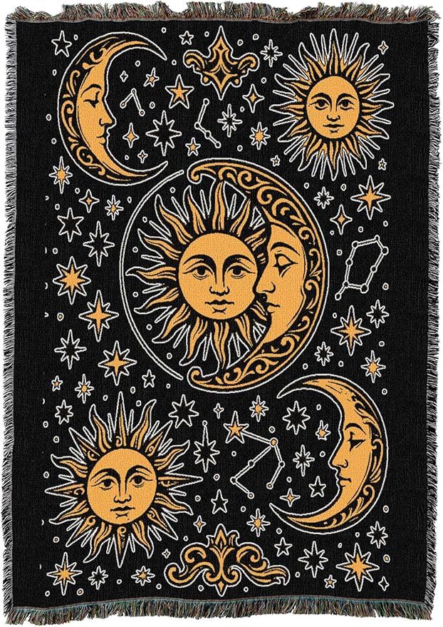 Celestial American Traditional - Tattoo Design - Tapestry Throw Blanket Woven from Cotton - Made in The USA (50x60)