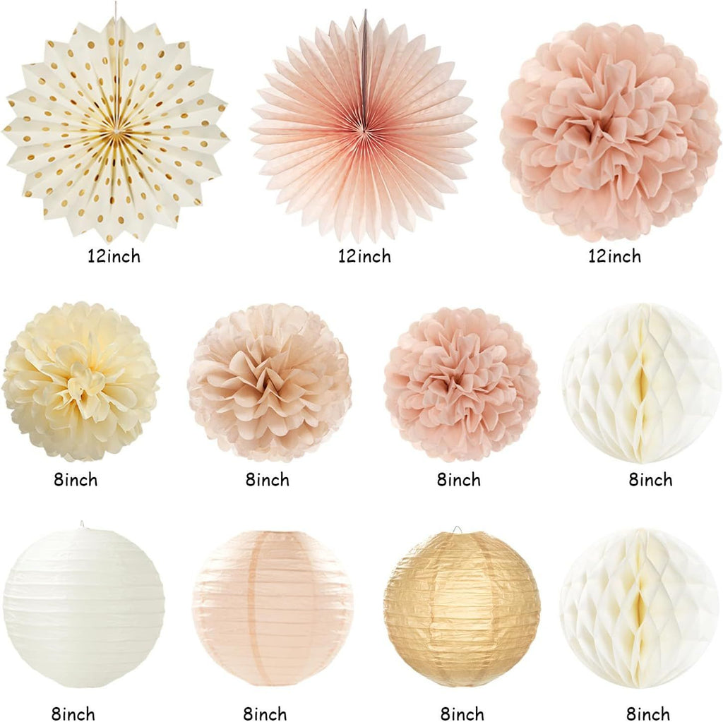 Champagne-Gold Beige Fall Boho Birthday Party Decorations 21pcs Autumn Neutral Retro Happy Banner