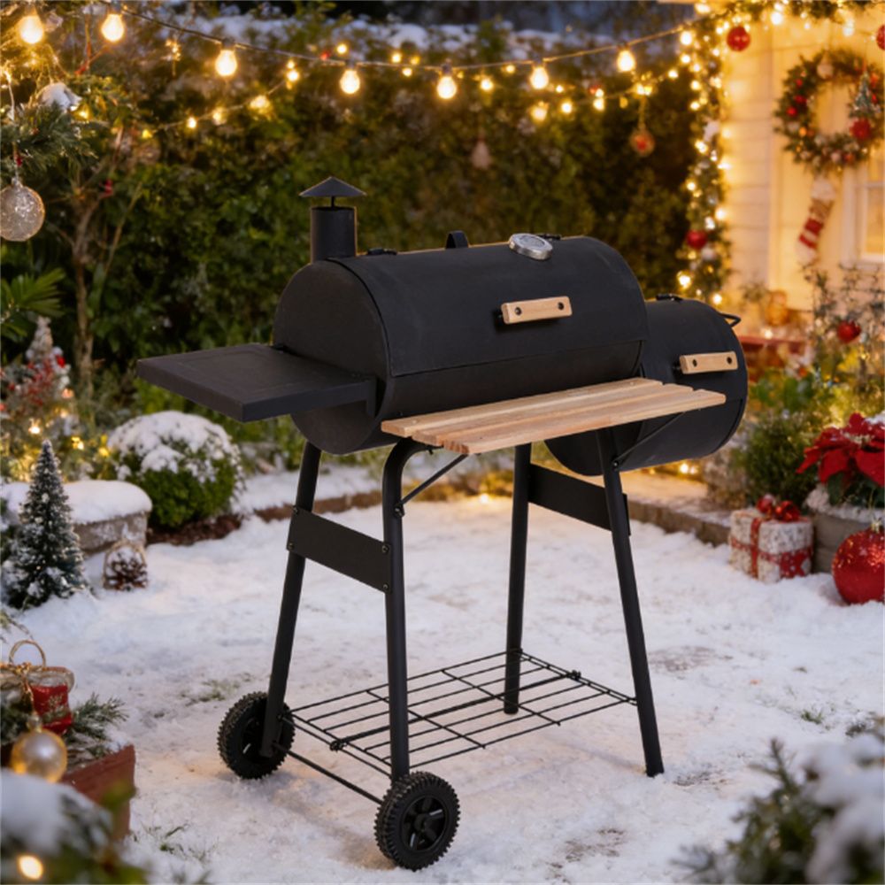Charcoal barbecue grill, backyard picnic cookware, black