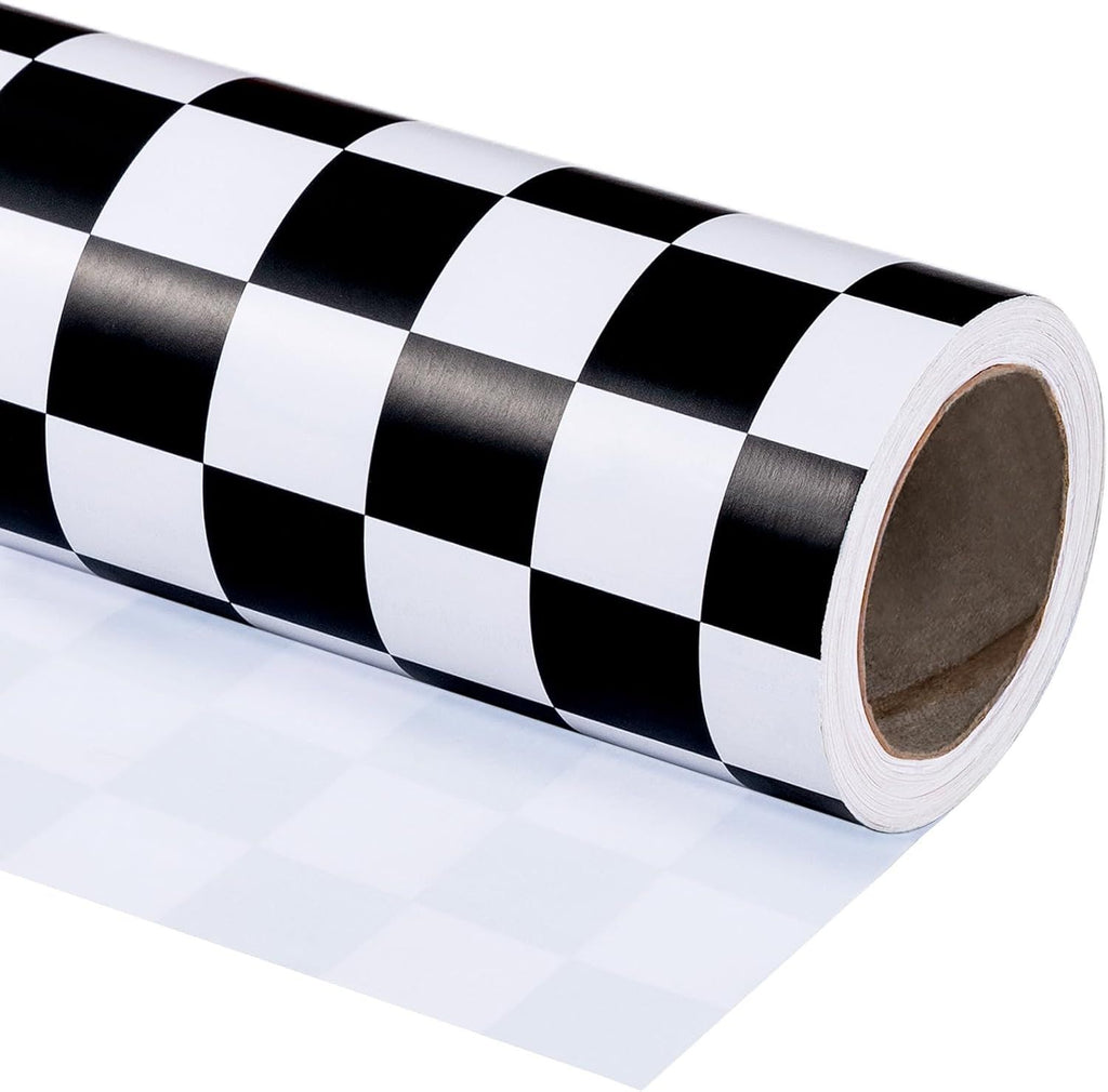 Checkered Flag Wrapping Paper Roll - 17 Inch x 16.5 Feet - Race Car Wrapping Paper for Kids Birthday, Girls Boys Birthday, Baby Shower