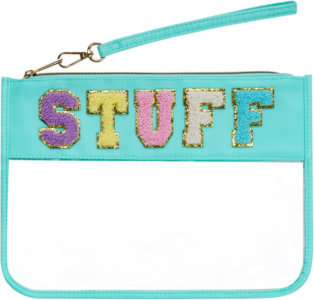 Chenille Letter Bag, Clear Flat Pouches with Zipper, Clear Makeup letter Bag, Multi-purpose Nylon Cosmetic Pouch Bags for Travel, Gym, Beach (Green)
