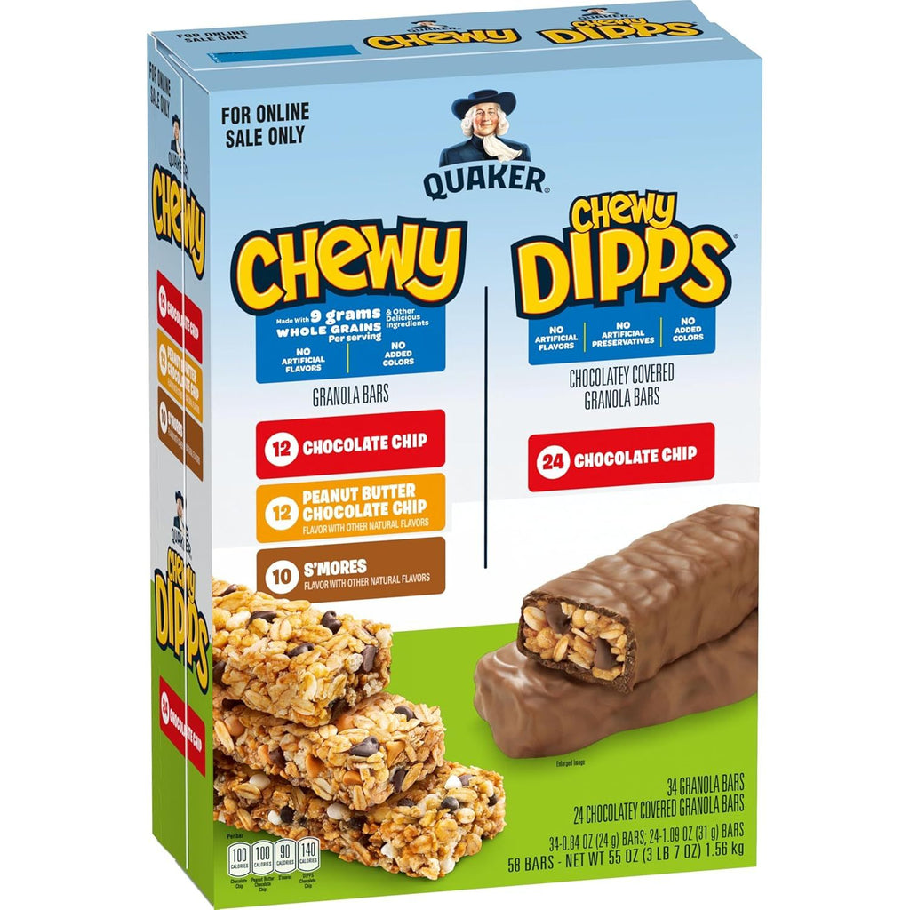 Chewy Granola Bars, Chewy & Dipps Variety Pack, 58 Bars, Whole Grains, No Artificial Flavors, No Added Colors