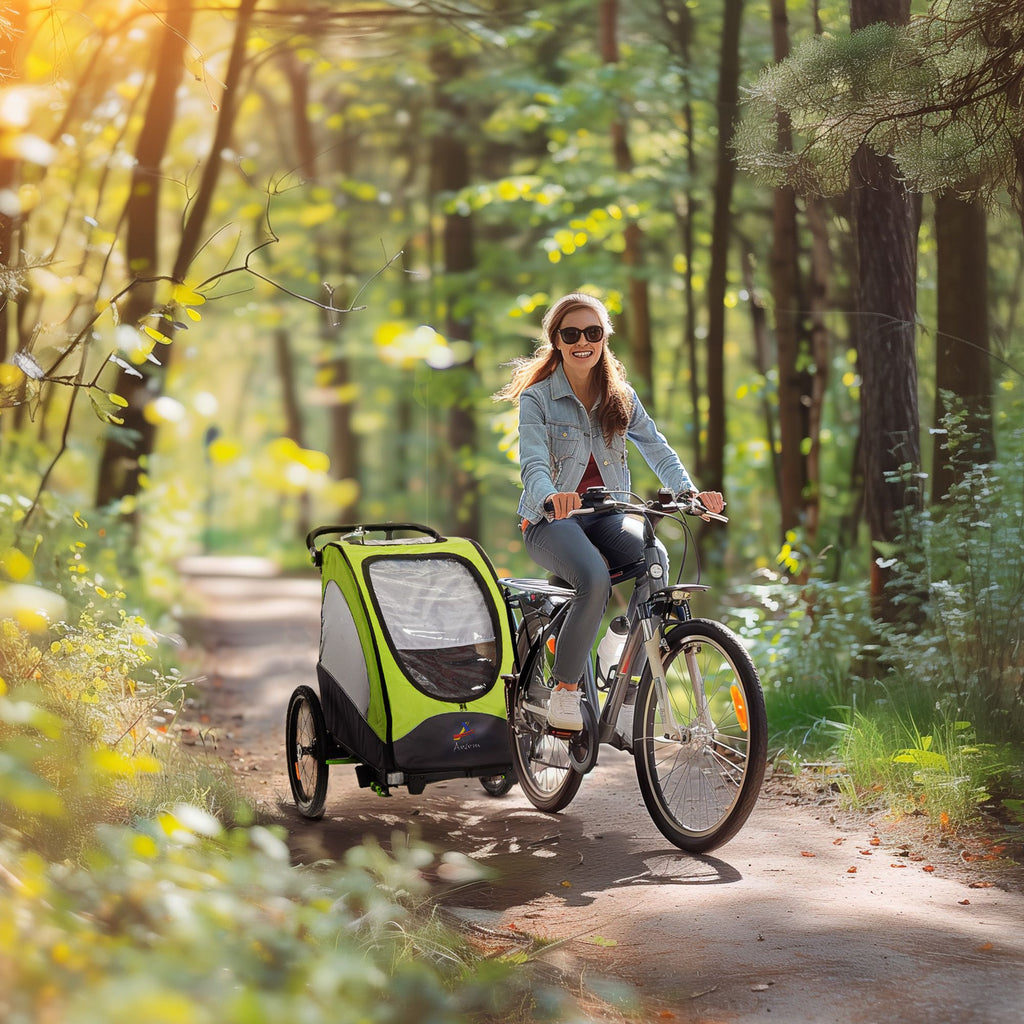 Child Bike Trailer 3 In1 | Foldable Baby Trailer Transport Carrier | Shock Absorber System Rubber Tires Adjustable Handlebar