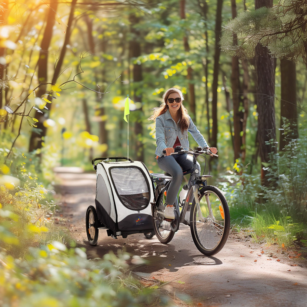 Child Bike Trailer 3 In1 Foldable Baby Trailer Transport Carrier with Shock Absorber System Rubber Tires Adjustable Handlebar