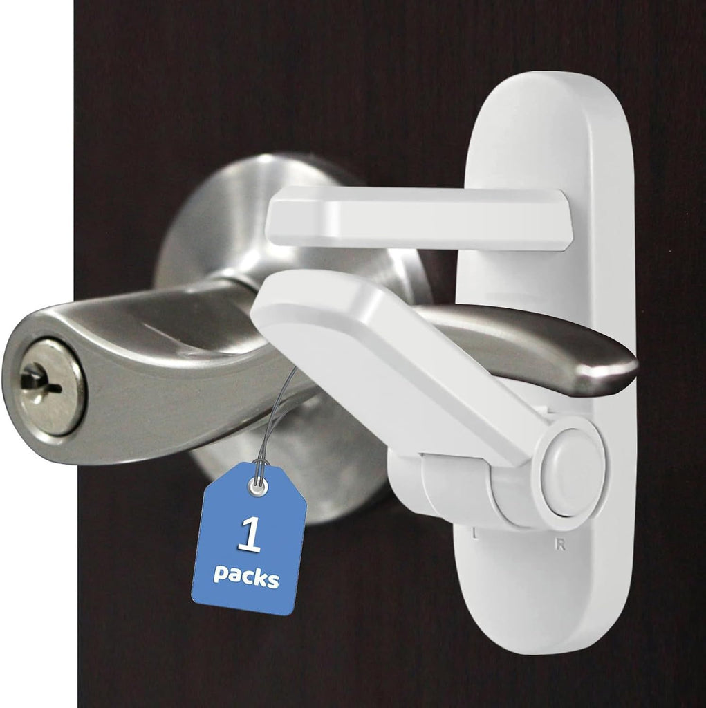 Childproof Door Lever Lock Baby safety locks for doors (1 Pack) Improved door safety for kids, 3M Adhesive No Drilling Child Safety Door Handle Lock. Simple Install, No Tools Needed