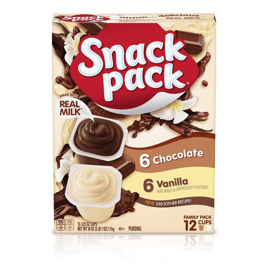 Chocolate and Vanilla Flavored Pudding Cups, 3.25 oz., 12-Count Family Pack