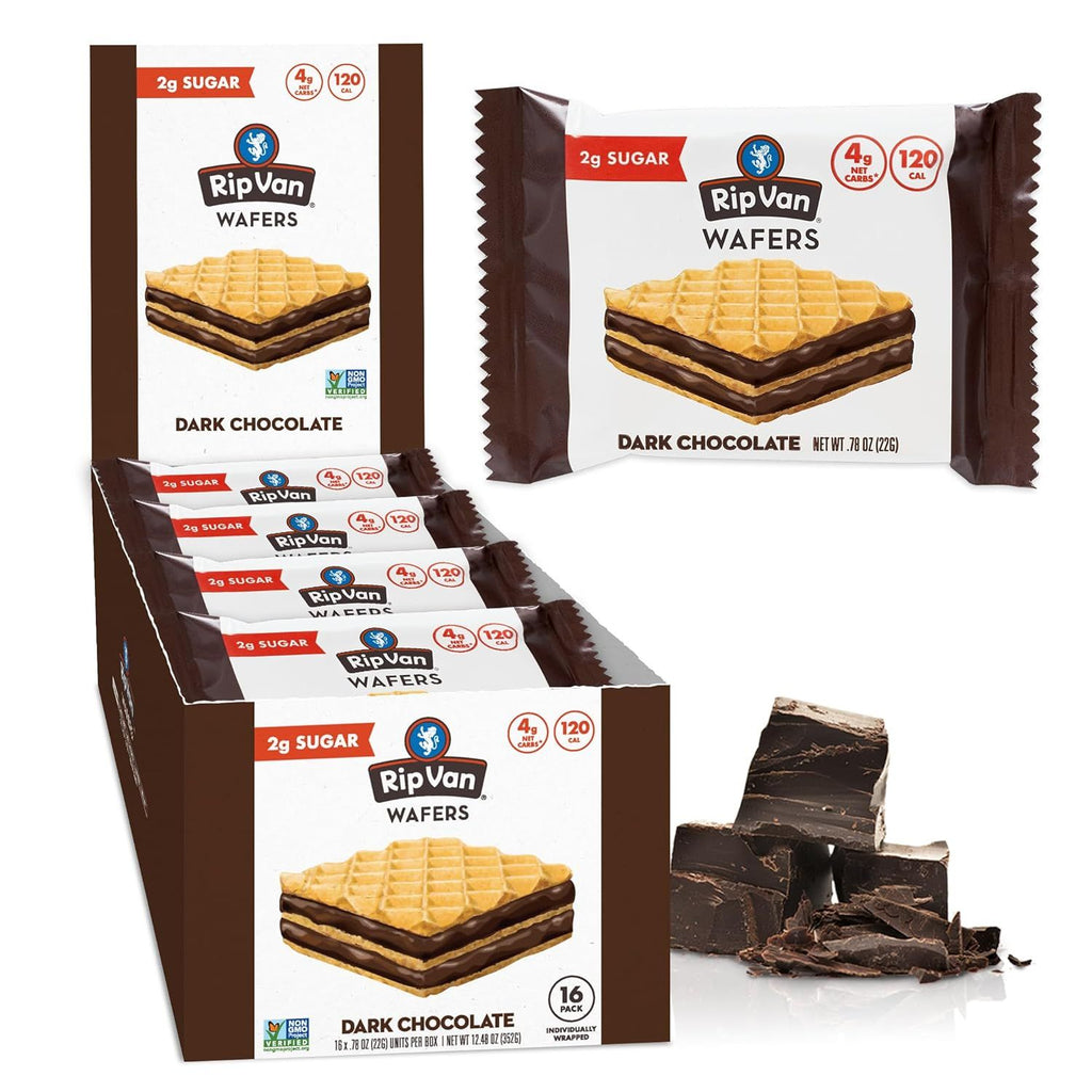 Chocolate Wafer Cookies  Healthy Snacks Non GMO, Keto, Low Carb, Low Sugar (2g), Low Calorie and Vegan, 16 Count