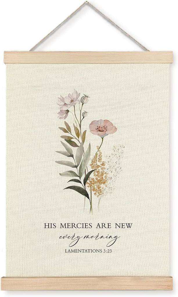 Christian Wall Art Decor for Bedroom Living Room Office, His Mercies are New Every Morning Scripture Wall Art Framed 12x16, Christian Gifts for Women