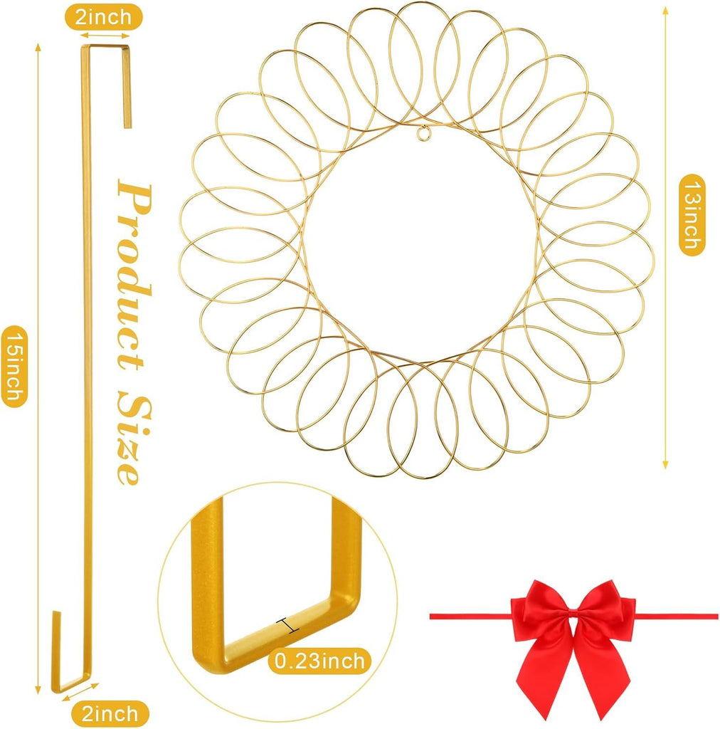 Christmas Card Holder Gold Spiral Metal Card Wreath Holder Set 15 Inch Wire Loop Xmas Greeting Card Photo Display with Red Bow Door Hanger Christmas Decorations for Front Door Home DIY Craft