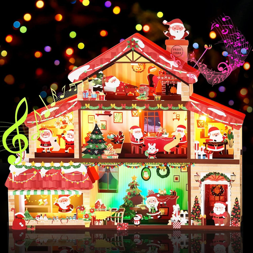 Christmas Cards, Light and 3 Music Merry Christmas Card, 3D Pop Up Xmas Greeting Card for Women Men Kids Husband Wife Mom Dad Daughter