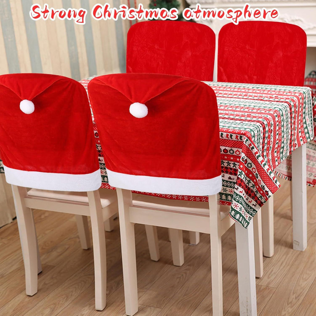 Christmas Chair Covers,Red and White Santa Claus Hat Chair Back Cover Christmas Chair Slipcovers for Xmas Kitchen Dinning Room Bar Decoration Holiday Festival Party Supply