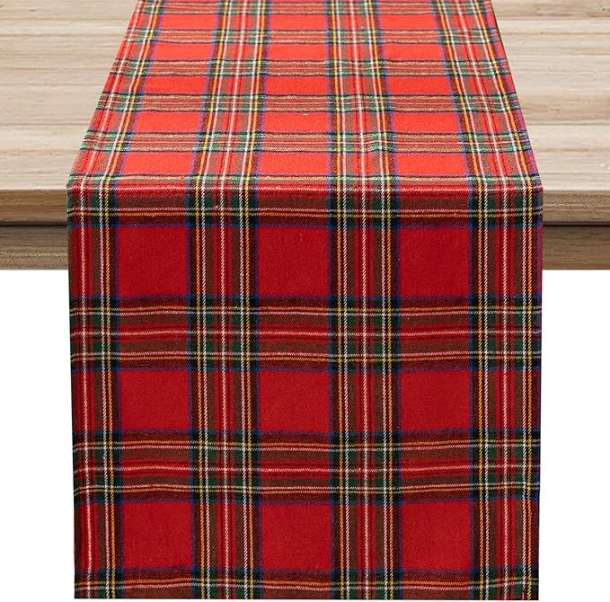 Christmas Checkered Tartan Table Runner - Red Buffalo Plaid Xmas Stain Resistant Washable Table Decoration for Dining/Parties/Holiday Decor, 13 x 70 Inch