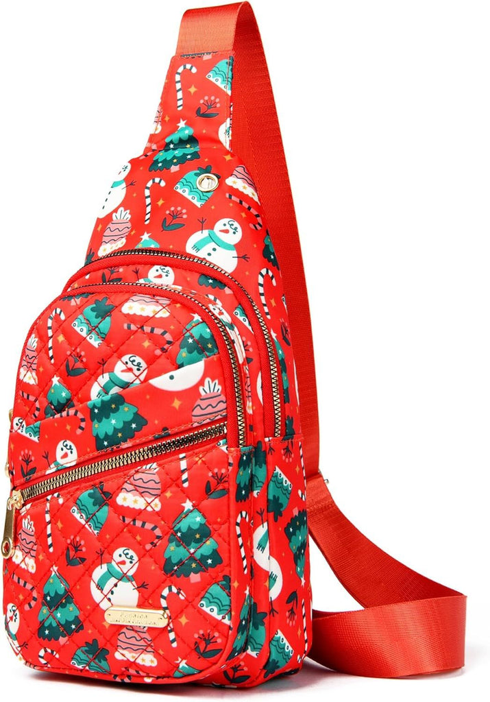 Christmas Crossbody Small Sling Backpack Sling Bag for Women Men, Chest Bag Daypack Crossbody for Travel Sport Running Hiking Christmas Gift (Red)