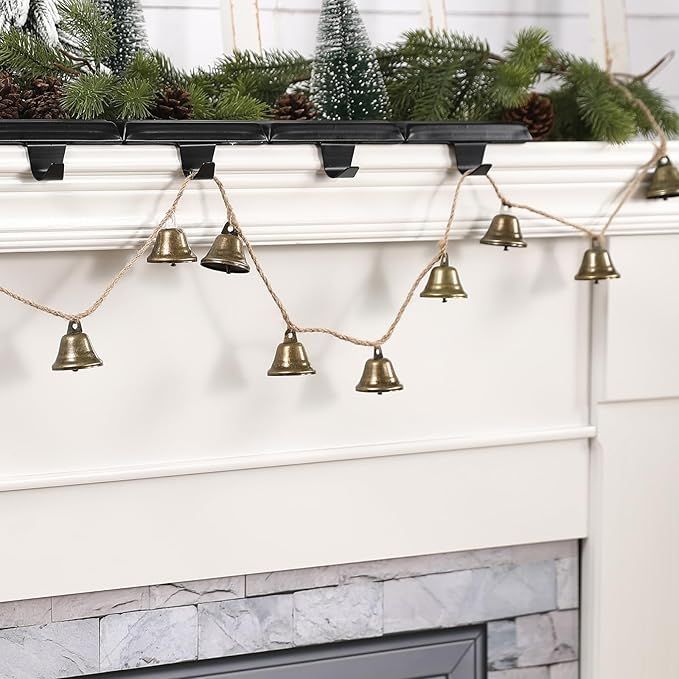 Christmas Decorations -Bells Christmas Garland-Rustic Bells Garland Banner for Christmas Tree Mantle Fireplace and Wall Decor