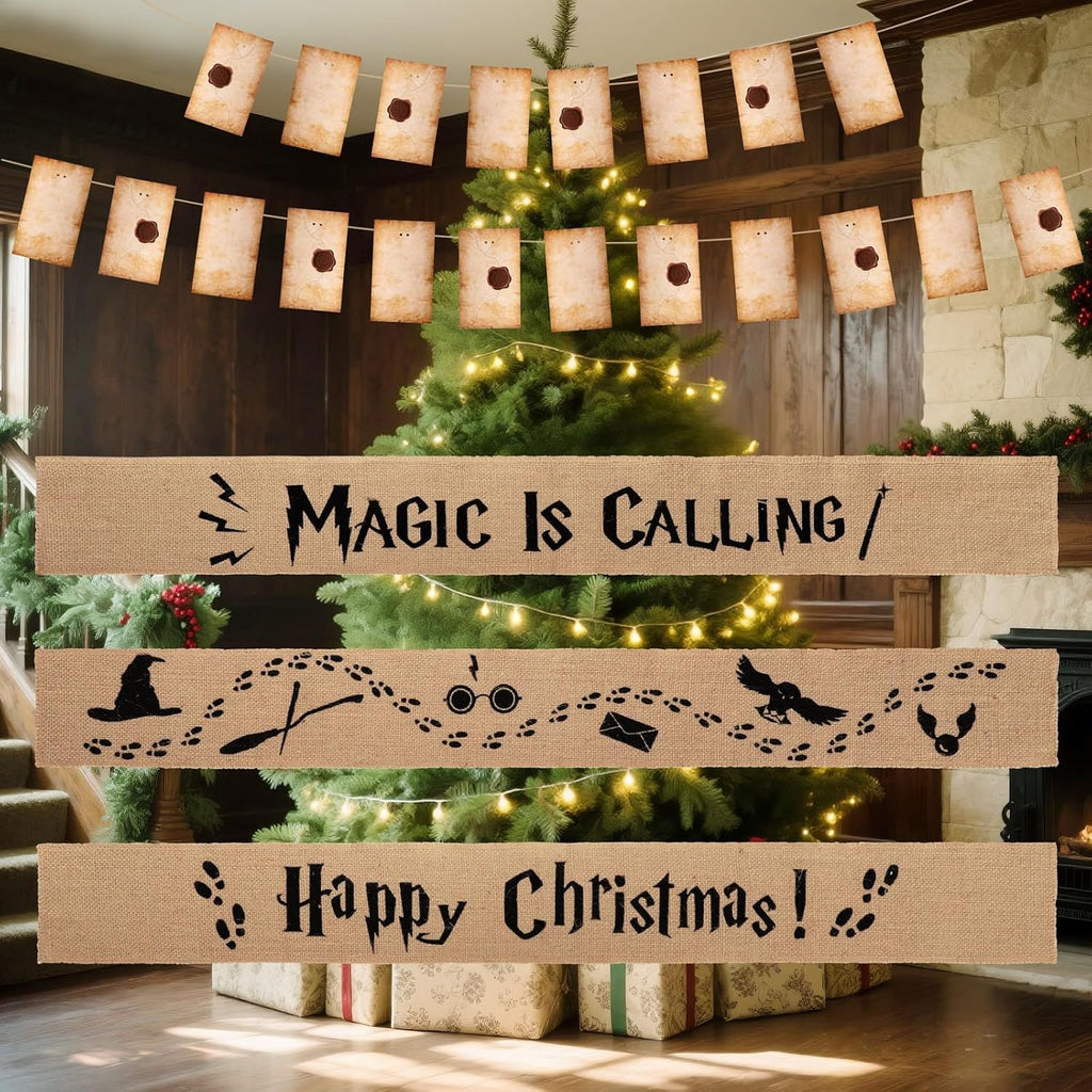Christmas Decorations, 3Pcs Magic Ribbon & 40 Letter Cards Set, Harry Party Ornaments for Christmas Tree, Party & Home Decor, Wired Gifts for Fans & Kids