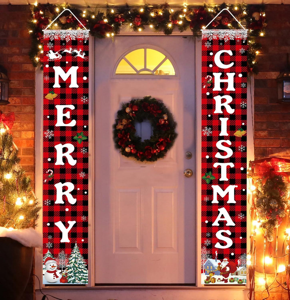 Christmas Decorations Merry Christmas Banner Xmas Porch Door Sign Welcome Banner for Wall Home Party Decor