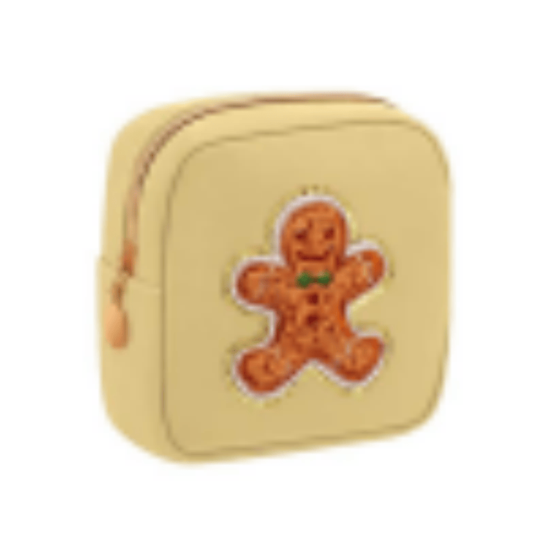 Christmas gingerbread man khaki storage bag, cute embroidery design, portable small item storage, full of festive atmosphere