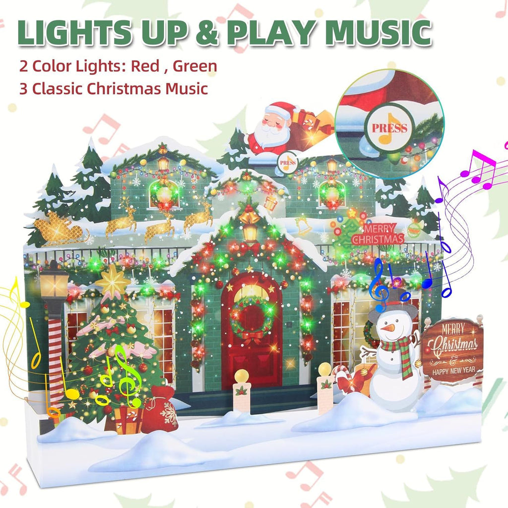 Christmas Greeting Cards 3D Pop Up Christmas Gift Card with Musical & Home Animated Lights, Plays 3 Christma s Melody with Matching Flashing Lights