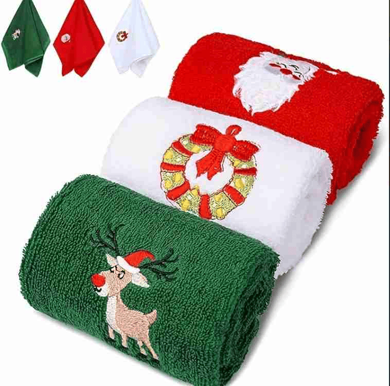 Christmas Hand Towels, Maxs Dish Towel Bathroom Kitchen,100% Cotton,Decorative Dish Face Towels Set for Drying,Cleaning,Cooking and Decorations,Embroidered Holiday Design