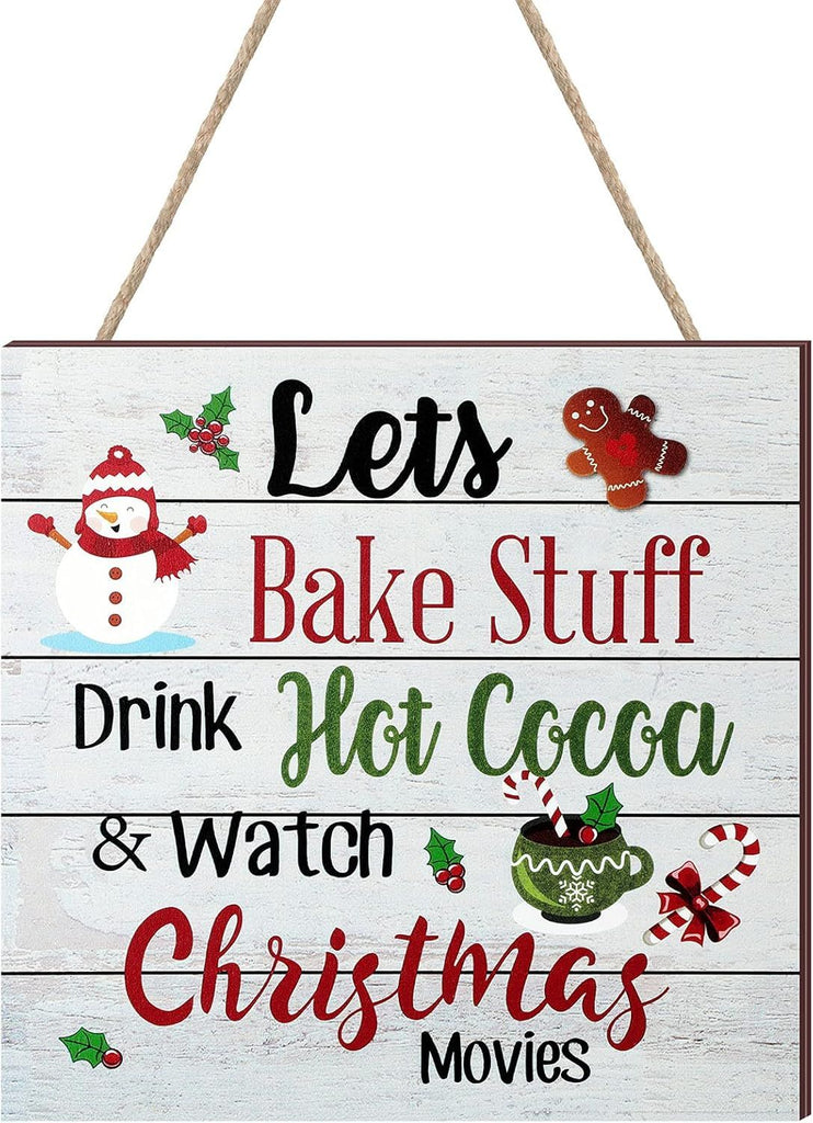 Christmas Hanging Wooden Sign Christmas Coffee Bar Decor Wood Candy Cane Hot Cocoa Sign Door Hanging Plaque for Xmas Winter Holiday Kitchen Home Wall Decoration(Classic)