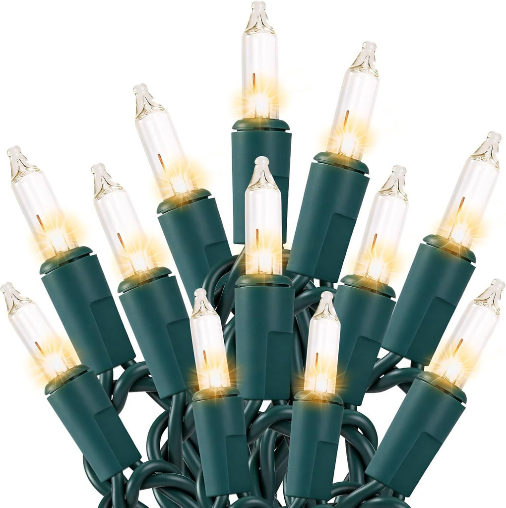 Christmas Lights 50 Count Clear Mini Lights Green Wire UL Certified Connectable