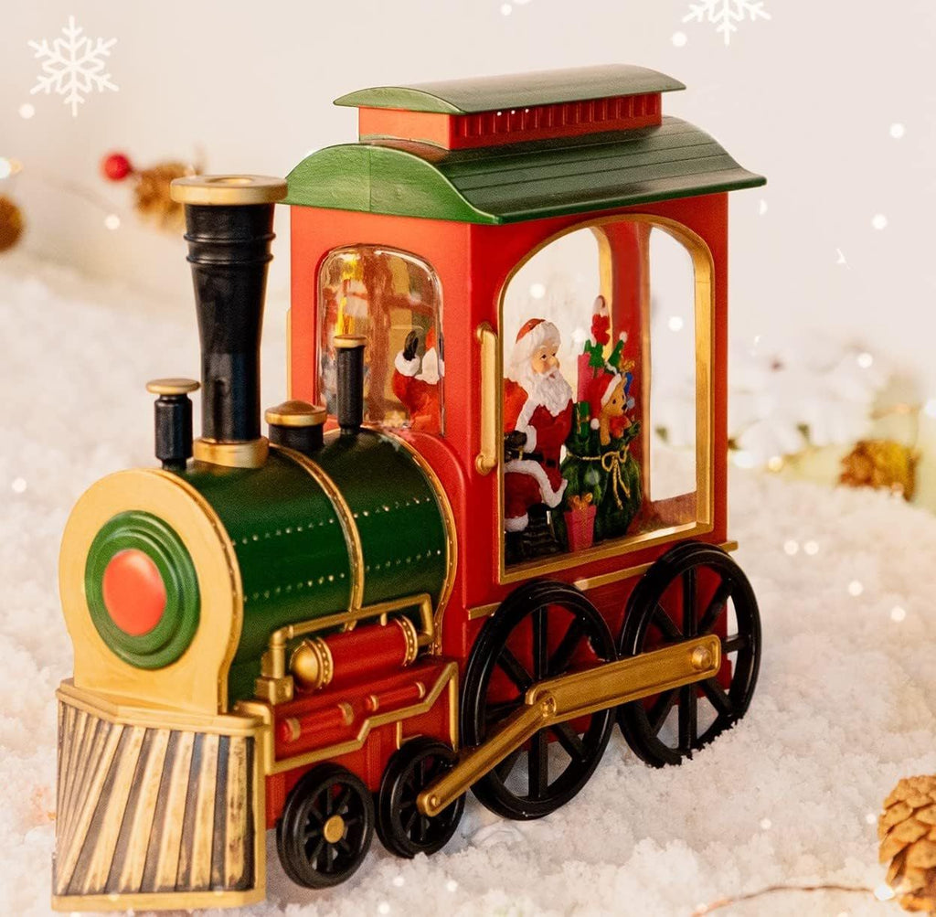 Christmas Musical Snow Globe Lantern, Santa in Musical Train Spinning Water lamp with 6H Timer, Festival Ornament Gifts for Family, Kids