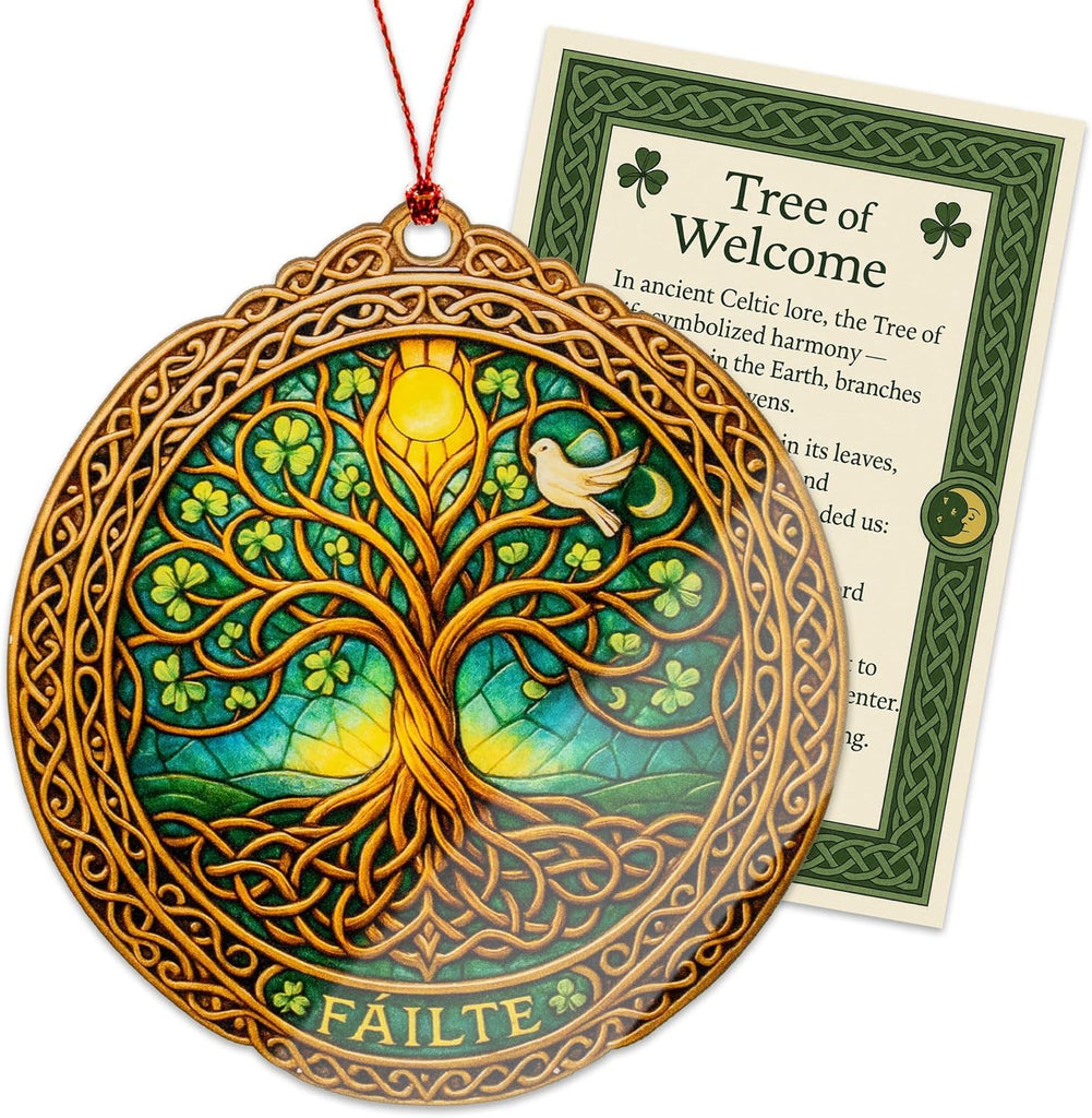 Christmas Ornaments - Tree of Life Ornament – Celtic Tree Decor – Irish Welcome Ornament – Shamrock Blessing Card – St - Patrick's Day Home Decor - Xmas Tree Decoration