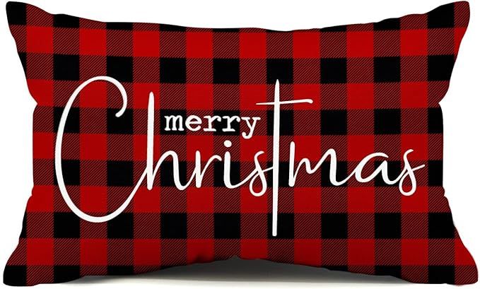 Christmas Pillow Covers Merry Christmas Throw Pillow Decorative Christmas Red and Black Cotton Cloth Linen Cloth Pillow Cover Sofa Cover Decorative Rectangle Length 12X20