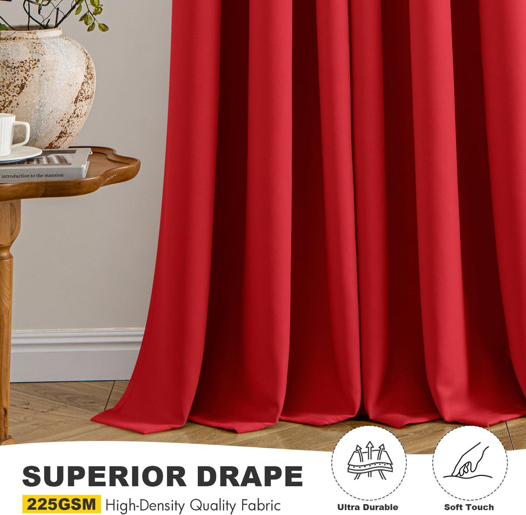 Christmas Red Blackout Curtains for Bedroom Living Room 63 Inches Long 2 Panels, Thermal Insulated Room Darkening Drapes Solid Grommet Top Light Blocking Window Treatments 40x63 Inch