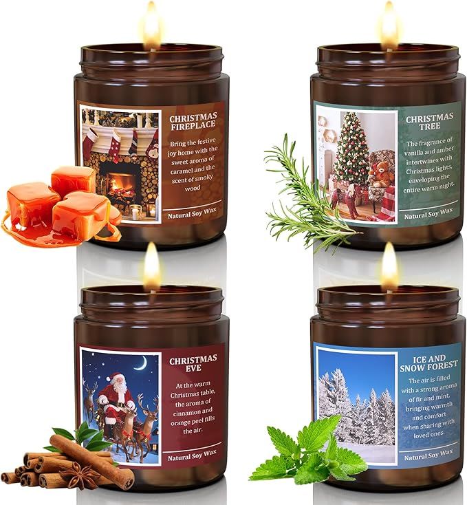 Christmas Scenes Candle Set Gifts- Perfect for Home Decor Holiday Scented Candles, 4 Pack Soy Candles for Men and Women, New Year Aromatherapy (Christmas Set)