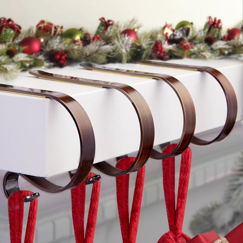 Christmas Stocking Holders for Mantle Set 4,Lightweight Stocking Holder No-Slip Stocking Hangers for Mantel Fireplace,Adjustable Mantel Stocking Hooks