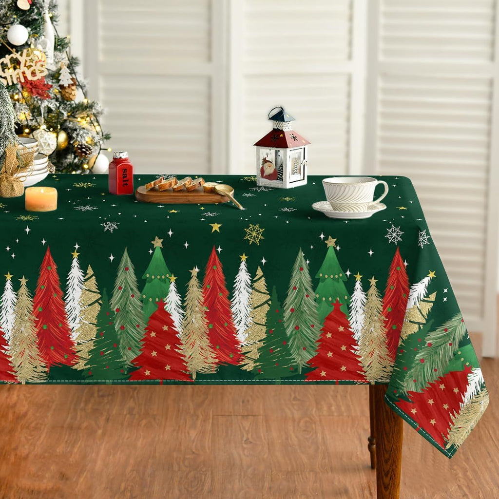 Christmas Tablecloth 60×84 Inch Rectangular, Christmas Trees Green Washable Table Cover for Party Picnic Dinner Decor