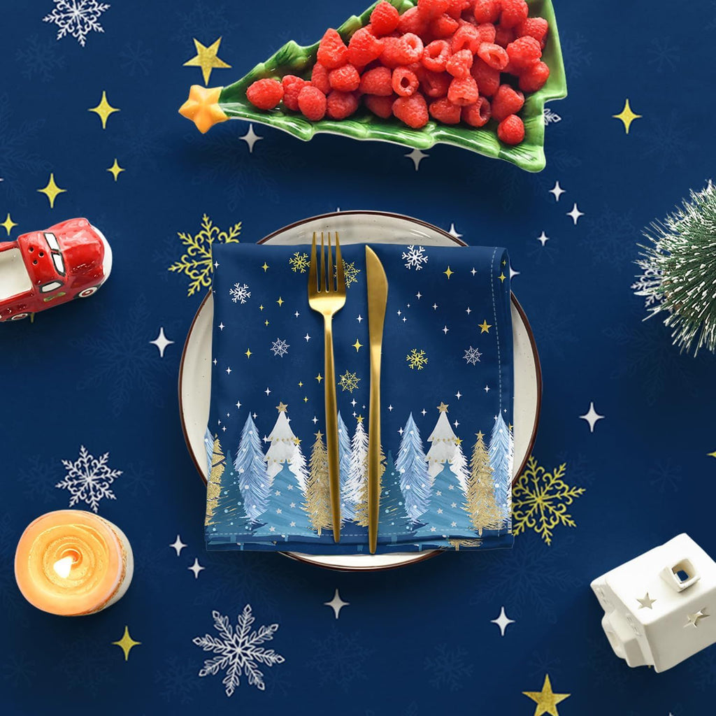 Christmas Tablecloth 60x84 Inch Rectangular, Christmas Trees Blue Grey Washable Seasonal Table Cover