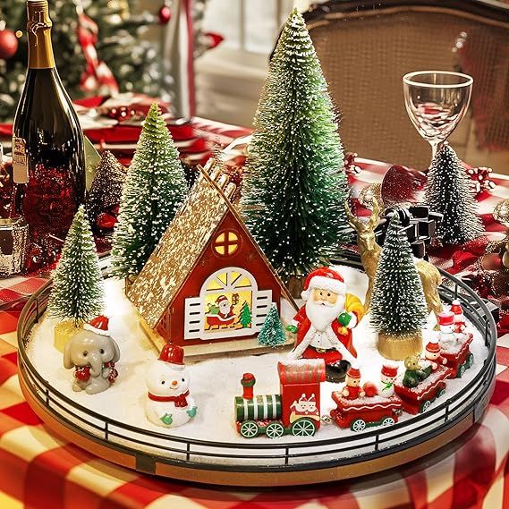 Christmas Town Village Sets Wood Lazy  Centerpiece Decor 12 PCS